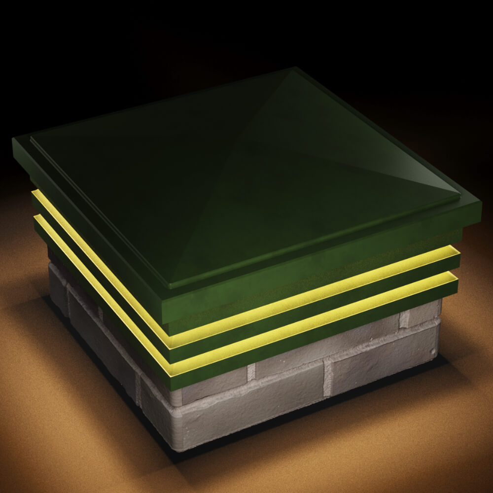 Колпак Zking Бона ХайТек Зеленый на столб 1.5х1.5 кирпича (385х385мм) с подсветкой в Якутске фото