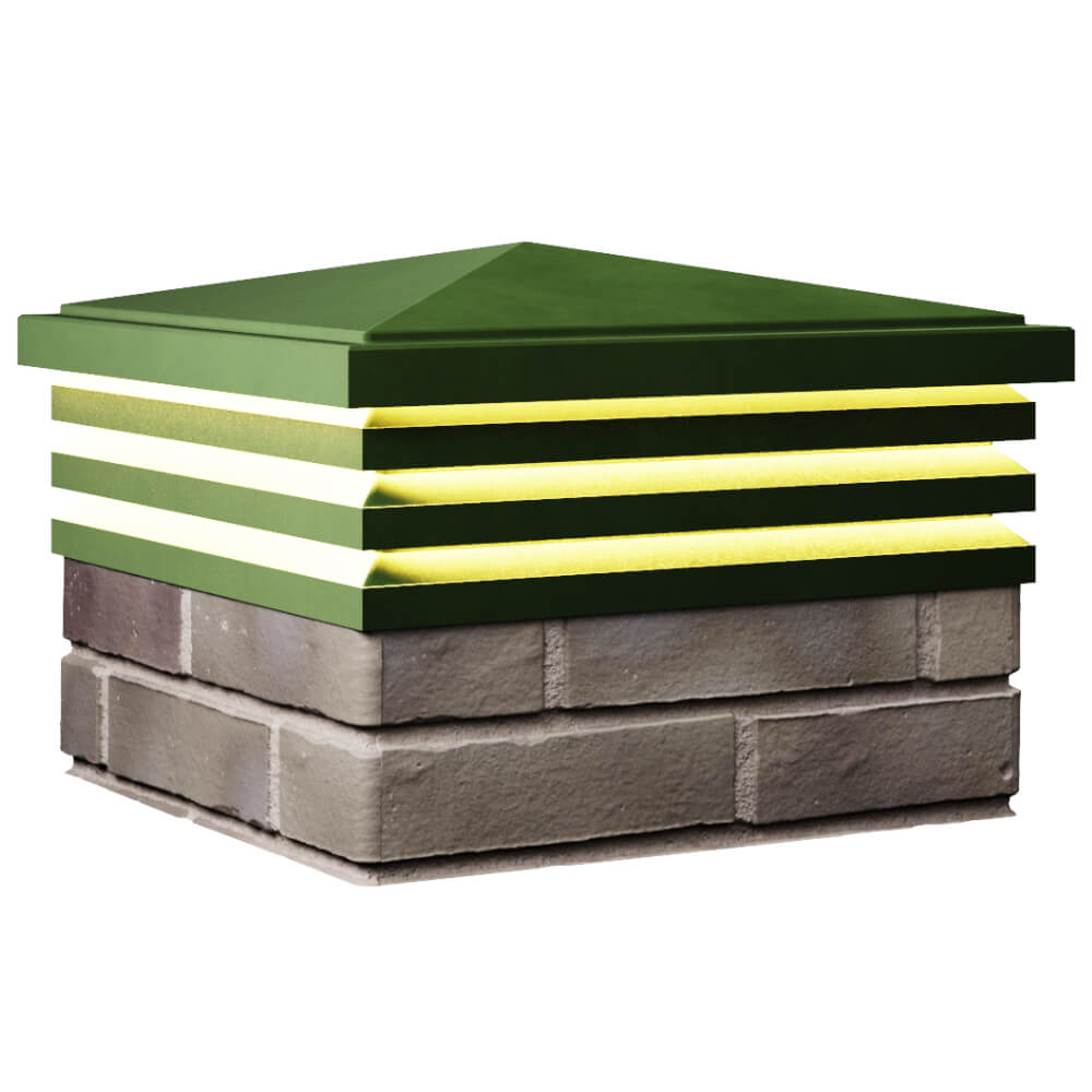 Колпак Zking Бона ХайТек Зеленый на столб 1.5х1.5 кирпича (385х385мм) с подсветкой в Якутске фото