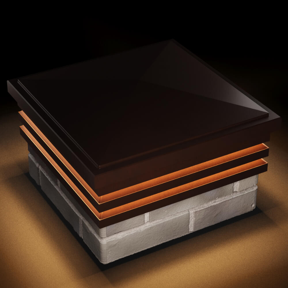 Колпак Zking Бона ХайТек Коричневый на столб 1.5х1.5 кирпича (385х385мм) с подсветкой в Якутске фото