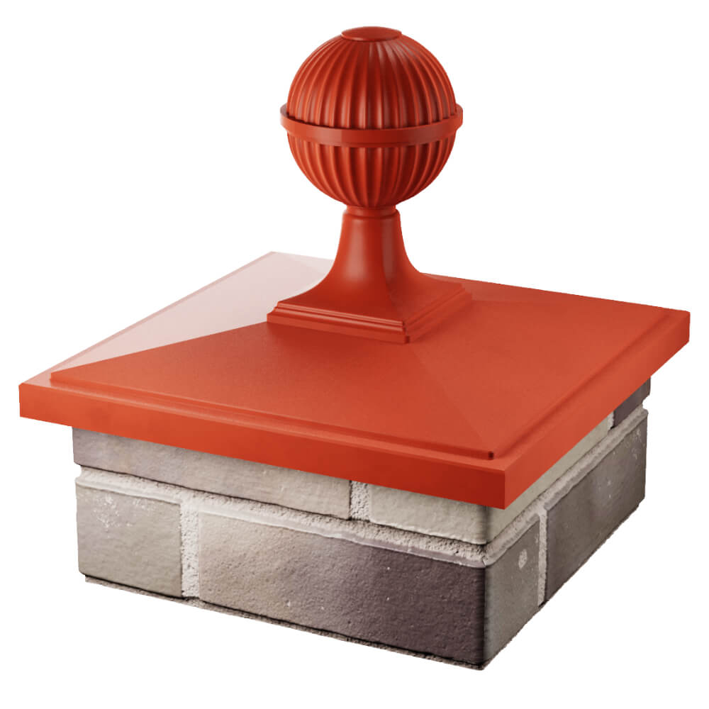 Колпак Zking БонаМоно Красный с шаром на столб 1.5х1.5 кирпича (385х385, 400х400мм) в сборе в Якутске фото