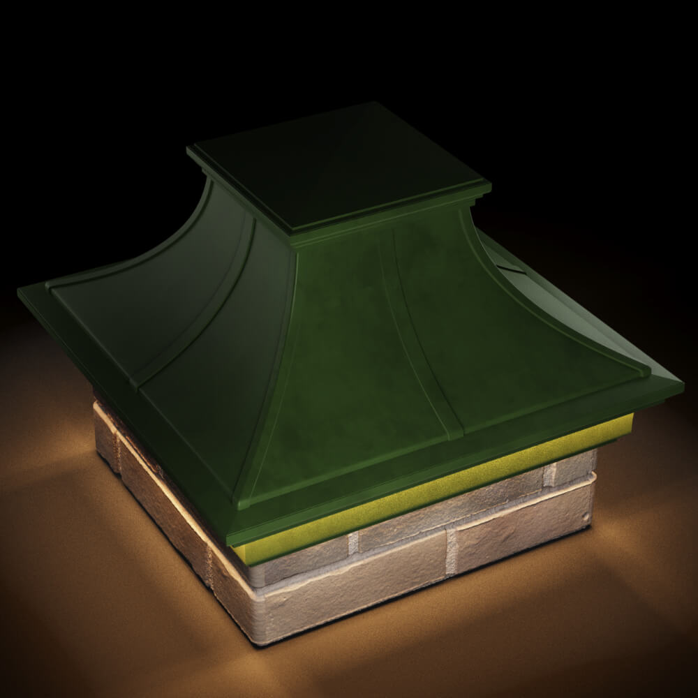 Колпак Zking Монблан Премиум Зеленый на столб 1.5х1.5 кирпича (385х385мм) с подсветкой в Якутске фото