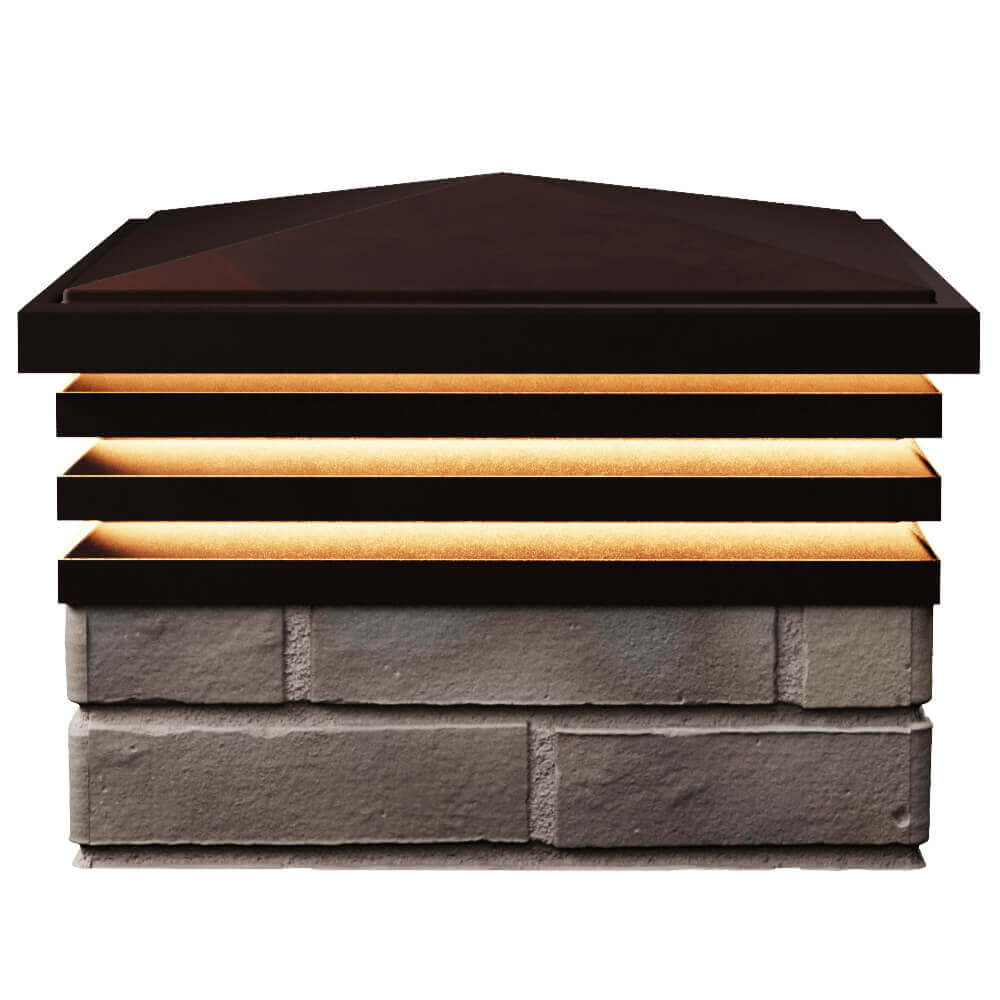 Колпак Zking Бона ХайТек Коричневый на столб 1.5х1.5 кирпича (385х385мм) с подсветкой в Якутске фото